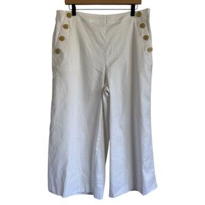 Ann Taylor  Mariner High Rise Wide-Leg Crop Pants in Ivory Cotton Linen Blend 14